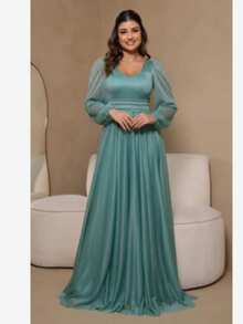 Long Dress Puff Sleeve Graduation Party Wedding Bridesmaid Guest - 薄荷綠 - 查看 4