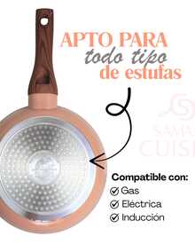 Batería Tanya 10 piezas recubrimiento de cerámica premium y tapas irrompibles, No se pega la comida, Incluye olla de 7.2 L perfecta para caldos, sartén wok 28 cm perfecto para guisos o saltear verduras, arrocera 28 cm perfecta para arroz, sartén de 26 cm con tapa y sartén 20 cm para huevos y comal rectangular para tortillas, milanesas y más - Albaricoque - Ver 4