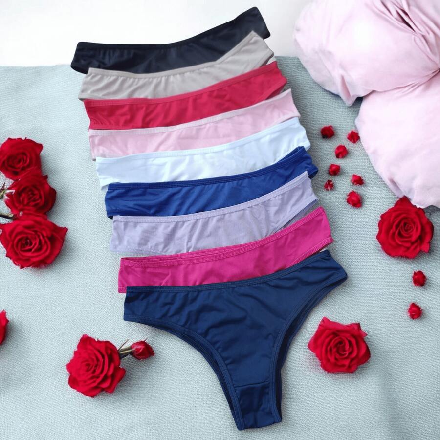 Kit 10 Calcinhas De Microfibra Tanga Premium Casual-Confortável Feminina - Multicolorido - Visão 1