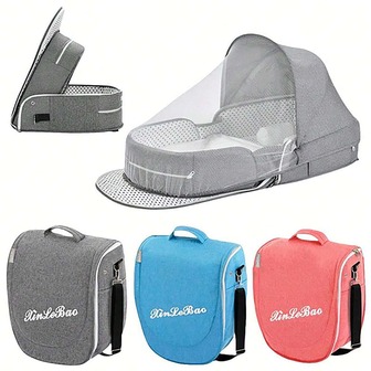 1 Multi-Functional Portable Baby Crib – Foldable Backpack-Style Travel Crib, Anti-Squeezing Newborn Mid-Size Baby Bed, Lightweight Travel Bed With Mosquito Net And Sunshade, Suitable For 0~10-Month-Old Babies At Home Or Outdoors. Premium Grey, Pink