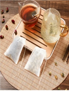 100个一次性茶包,带绳和封口 - 无纺布香料过滤器,适用于茶壶 - 方便卫生地冲泡 - 白色 - 查看 4