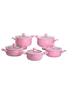 Juego de ollas de ceramica con tapas irrompibles y sensor termostato que enciende cuando esta caliente, Incluye 5 ollas desde 2.5 hasta 8 lts reforzadas y aptas para todo tipo de estufas incluidas gas, eléctrica, inducción y vitrocerámica - Rosa - Ver 2