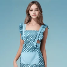 1pc Women's Cotton Apron With Large Pockets - Fashionable Polka Dot Design, Suitable For Cooking, Nail Salons And Coffee Shop Uniforms - Multicolor - View 6