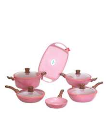 Batería Tanya 10 piezas recubrimiento de cerámica premium y tapas irrompibles, No se pega la comida, Incluye olla de 7.2 L perfecta para caldos, sartén wok 28 cm perfecto para guisos o saltear verduras, arrocera 28 cm perfecta para arroz, sartén de 26 cm con tapa y sartén 20 cm para huevos y comal rectangular para tortillas, milanesas y más - Rosa - Ver 9