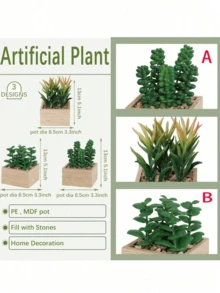 人造多肉植物、中密度纤维板花盆、木盒装饰、桌面摆件、人造植物、学校宿舍办公室装饰、户外派对活动、节日生日派对装饰、家居入口、酒店餐厅客厅卧室婚宴厨房花园装饰 - 綠色 - 查看 3