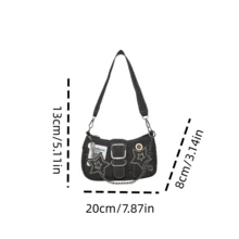 Nueva interpretación de diseño pequeño de bolso de estrella y media luna. Moda de tela con textura de cadena. Destacado para llevar debajo del brazo o en la mano. Uso dual, apto para múltiples escenas. Estilo dulce y moderno, todo a juego. Ligero y se ajusta bien al rostro. Práctico. - Negro - Ver 10