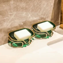 Sink Soap Dish Drainer, Bathroom Soap Box With Metal Holder - màu xanh lá - Xem 3