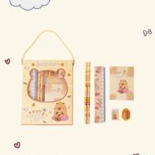 6Pcs Back To School Stationery Set Gift Box For Primary Students -Cute Capybara Kids Study Supplies (Pencils, Ruler, Eraser, Notebook, Sharpener) - Ginger - View 2