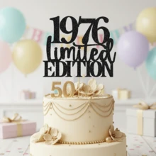 1个黑色闪光“1936-1996限量版”蛋糕装饰插牌，适用于30-90岁生日派对装饰，优质卡纸周年纪念用品 - 彩色 - 查看 17
