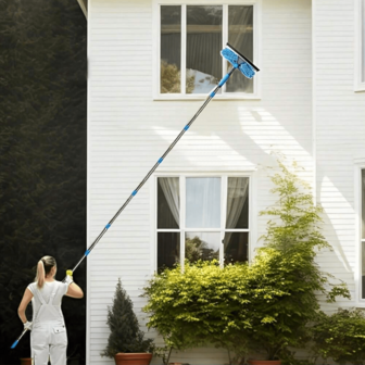 2-In-1 High-Reach Window Cleaning Kit, Includes 10 Extension Rods, Stainless Steel Squeegee And Scraper, Reusable Microfiber Pads - No Power Needed, Machine Washable