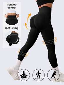 Quần legging nữ cạp cao không đường may - Giúp định hình vòng ba và nâng mông, phù hợp cho chạy bộ, đạp xe, yoga và các hoạt động thể thao cũng như trang phục thường ngày khác. - màu đen - Xem 4