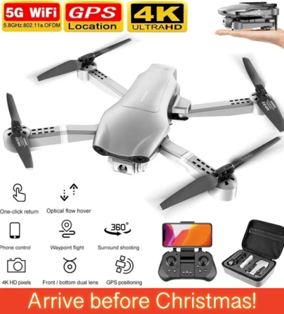GPS 5G RC Drone 4K HD Wide Angle Camera  WIFI  Drone FPV RC Quadcopter Follow Me 2 Batteries,Suitable For Beginners, Remote Control Gifts. Birthday Present