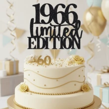 1个黑色闪光“1936-1996限量版”蛋糕装饰插牌，适用于30-90岁生日派对装饰，优质卡纸周年纪念用品 - 彩色 - 查看 13