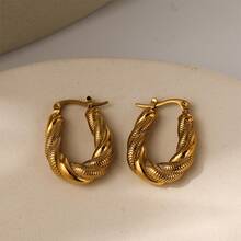 1 par de pendientes de acero inoxidable con cadena de serpiente irregular de doble capa chapada en oro de 18K, personalizados y de moda. Adecuados para uso diario y ocasiones de boda. - Multicolor - Ver 3