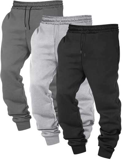 3pcs Men's Solid Color Simple Knit Pants Set, Suitable For Sports & Casual Wear, Fashion Versatile, Comfortable Fit. Great Gift Idea For Boyfriend Or Husband.