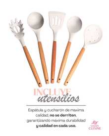 Bateria de ceramica Dore 15 piezas, apto para todo tipo de estufas, tapas de vidrio templado. lleva de regalo 5 utensilios de silicona, apto para todo tipo de estufas como gas, eléctrica, inducción y vitrocerámica. También apta para el horno. Incluye olla vaporera, Pocillos y sartenes - Blanco - Ver 6