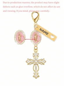Personalized Christian Cross Keychain, Engraved With Your Name, Decorated With Pearls And Diamonds - Cross Keychain, Bag Charm, Cross Pendant, Wallet Backpack Decor, Earphone Case Accessory, Keyring Decoration - Multicolor - View 9