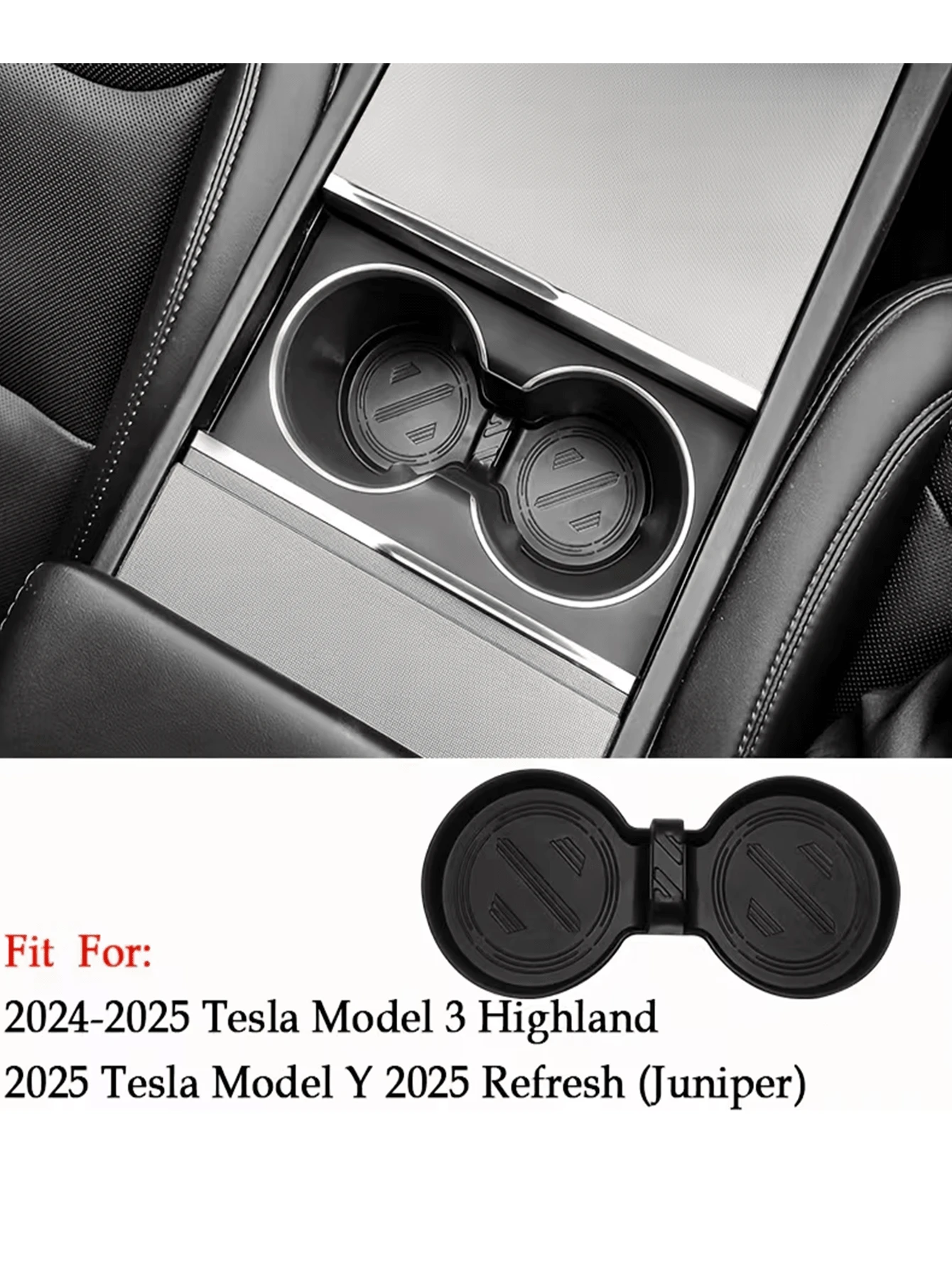 Tesla Silicone Cup Holder Liner | Adjustable Position, Non-Slip Base, Full Set Fits Center Console Slot, Compatible With Model Y 2025 (2024-2025) And Model 3