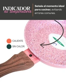 Batería Tanya 10 piezas recubrimiento de cerámica premium y tapas irrompibles, No se pega la comida, Incluye olla de 7.2 L perfecta para caldos, sartén wok 28 cm perfecto para guisos o saltear verduras, arrocera 28 cm perfecta para arroz, sartén de 26 cm con tapa y sartén 20 cm para huevos y comal rectangular para tortillas, milanesas y más - Rosa - Ver 8