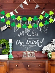 一套毛毡三叶草花环装饰 | 圣帕特里克节装饰，悬挂式绿色三叶草花环，适合爱尔兰主题派对，多色绿色和浅绿色，毛毡三叶草花环装饰，圣帕特里克节花环旗帜，绿色三叶草花环，圣帕特里克节装饰，教室壁炉派对礼品 - 彩色 - 查看 5
