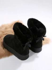Women's Fleece-Lined Short Snow Boots, Beige - Warm, Soft-Soled, Comfortable & Non-Slip Winter Snow Boots, Plush Boots - Phiên bản nâng cấp màu đen - Xem 4
