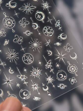 1pc 5D Korean Antique Bronze Nail Sticker, Japanese Gold And Silver Star Moon Luxury Nail Decoration Sticker, DIY Nail Decoration Sticker