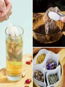 100个一次性茶包,带绳和封口 - 无纺布香料过滤器,适用于茶壶 - 方便卫生地冲泡 - 白色 - 查看 9