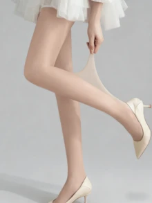 1 Pair Women's Solid Skin-Tone Sheer Ultra-Thin Soft Nylon Spandex Breathable Elastic Elegant Fitted Pantyhose, Suitable For Daily Wear, Office Commute And Light Party Attire - Apricot - View 3