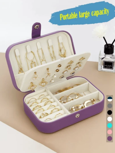 1pc Travel Jewelry Box, Portable Accessories Storage Box, Large Capacity Desk Organizer, Multi-Functional Box For Rings, Necklaces, Earrings, Travel, Business Trip, Beach, Gift For Girlfriend Summer Storage Organizer Gift Back To School,Room Decor