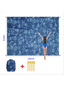 1pc Personalized Print Beach/Picnic Mat With Drawstring Carry Bag, Multi-Size, Suitable For Group Gatherings, Family Vacations, Beach, Lawn, Foldable, Moisture-Proof, Non-Stick Sand, Outdoor Camping Blanket, Portable Picnic Mat