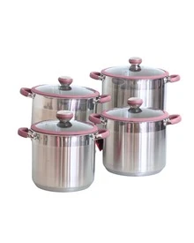 Juego de ollas roze 8 piezas de acero inoxidable con mangos de silicona y tapas irrompibles, Incluye olla de 5, 7, 8 y 10 lts. Apto para todo tipo de estufas incluido gas, eléctrica, inducción y vitrocerámica, Alta durabilidad, reforzadas, Perfecta para caldos y sopas - Rosa - Ver 2