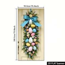 2D Flat Easter Door Banner, Polyester - Vertical Hanging Banner With Pastel Eggs And Blue Ribbons, Multipurpose Indoor/Outdoor Decor, Suitable For Events And Parties, No Electricity Required