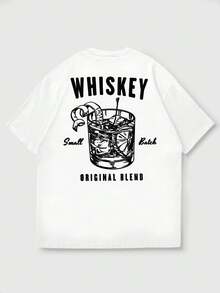 Men's Casual Versatile Simple Personalized Wine Glass English Slogan Print Short Sleeve T-Shirt