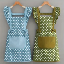 1pc Women's Cotton Apron With Large Pockets - Fashionable Polka Dot Design, Suitable For Cooking, Nail Salons And Coffee Shop Uniforms - Multicolor - View 2