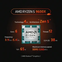 AMD Ryzen 5 9600X Processor 5.4GHz 6-Core 12-Thread 38MB Game Cache 4NM TDP 65W Socket AM5 GamingAMD Ryzen 5 9600X Processor 5.4GHz 6-Core 12-Thread 38MB Game Cache 4NM TDP 65W Socket AM5 Gaming