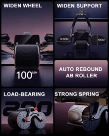Ab Roller Wheel   Workout Abdominal Fitness Wheel For Core Muscles Training Automatic Rebound Ab Roller With Timer Ergonomic Design - màu đen - Xem 5
