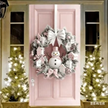 【2D】平面横幅，1件圣诞雪人花环挂饰，现代涤纶装饰，89.92x179.83厘米节日门帘，室内外派对装饰，无需用电，通用型 - 淺粉色 - 查看 7