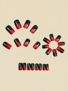 24 móng tay giả màu đỏ lấp lấp, kiểu Y2K, thích hợp trang trí móng đen. - Đỏ - Xem 4