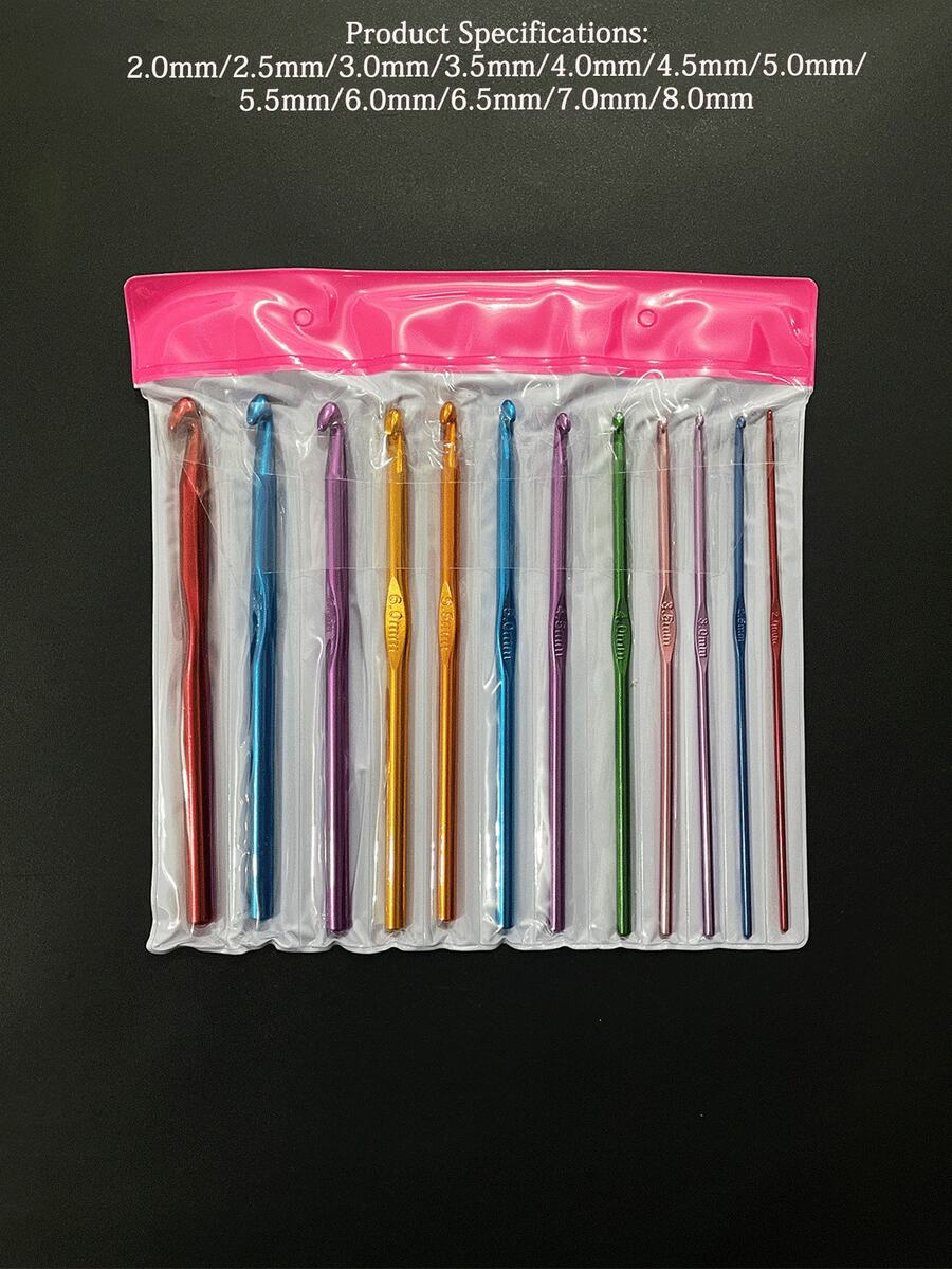 12 piezas Juego de Ganchos de Crochet de Aluminio, con Bolsa de Almacenamiento para Transporte y Organización Fácil, 2.0-8.0mm, Adecuado para Varios Proyectos de Crochet - Un Excelente Regalo para Artesanos - Multicolor - Ver 1