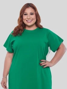 Women's Plus Size Cotton Dress With Side Stripe, Casual, Loose Fit, Comfortable, Sizes 50 To 56 - 綠色 - 查看 4