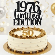 1个黑色闪光“1936-1996限量版”蛋糕装饰插牌，适用于30-90岁生日派对装饰，优质卡纸周年纪念用品 - 彩色 - 查看 10