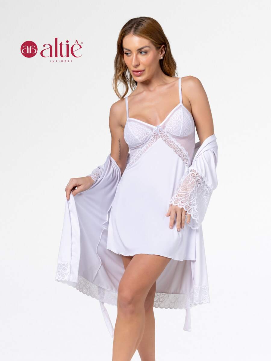 Short Robe Kit Bride Robe Hobe Sexy Nightgown With Tulle. (Lavender, GG) - 白色 - 查看 1