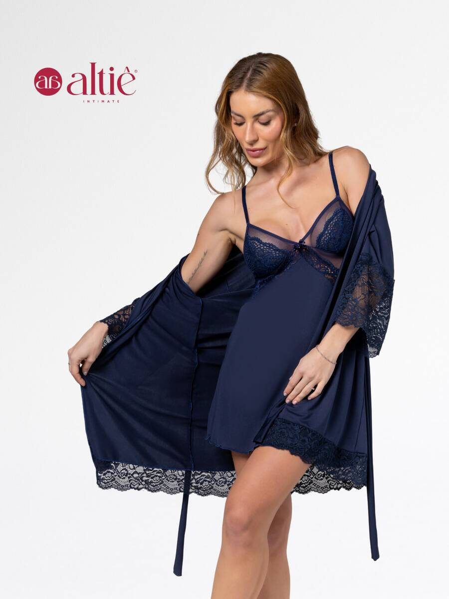 Short Robe Kit Bride Robe Hobe Sexy Nightgown With Tulle. (Lavender, GG) - Navy Blue - View 1