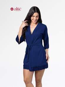 Short Robe Kit Bride Robe Hobe Sexy Nightgown With Tulle. (Lavender, GG) - Navy Blue - View 2
