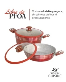 BATERIA DE COCINA ELIZABETH CON RFECUBRIMIRNTO DE CERAMICA PREMIUM Y TAPAS IRROMPIBLES 16 PIEZAS, APTO PARA TODO TIPO DE ESTUFAS GAS, ELECTRICA, INDUCCIÓN Y VITROCERAMICA, OLLA PARA CALDOS, SARTEN PARA HUEVOS, SALETAR VERDURAS, ARROZ Y PERFECTO PARA BISTEC, PESCADO Y MÁS - Rojo y blanco - Ver 3