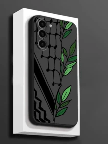 1pc Creative Green Plant Line Grid Scarf Phone Case Protective Cover Compatible With IPhone, Honor, Redmi, Galaxy, - Black - View 1