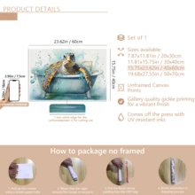 1 Stück modernes Wandkunstposter, Schildkröte Badezimmer Leinwandkunstdruck, lustige Schildkröte in der Badewanne Leinwandmalerei Poster, Meerestier in Aquarell, gerahmt oder ungerahmt, Raumdekoration, Heimdekoration, Studentenwohnheim Apartment Dekoration, Geschenke für Wanddekoration in Hotel, Zuhause, Wohnzimmer, Schlafzimmer, Badezimmer und Büro