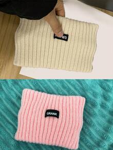 1pc Women Black Wide Brim Knitted Hat, Warm Ear Muff Beanie, Fashionable Korean Style, Autumn/Winter / 2pcs Retro Dotted Headband For Women - Vintage Style Red & White Polka Dot Headband