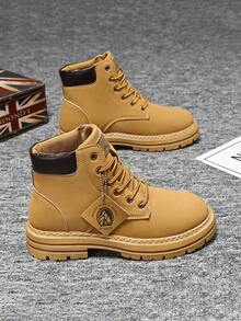 Men's Protective High-Top Equestrian Outdoor Sneakers Reinforced Toe Design Anti-Slip Rubber Sole Wear-Resistant PU Upper Work Boots - Màu Khaki - Xem 2