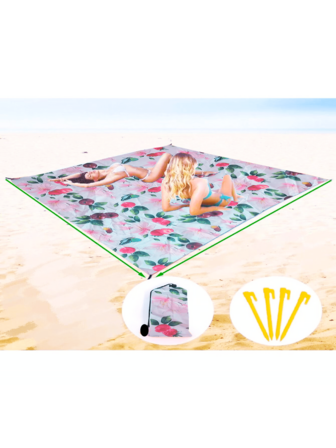 1pc Personalized Print Beach/Picnic Mat With Drawstring Carry Bag, Multi-Size, Suitable For Group Gatherings, Family Vacations, Beach, Lawn, Foldable, Waterproof, Anti-Sand, Outdoor Camping Blanket, Portable Picnic Mat